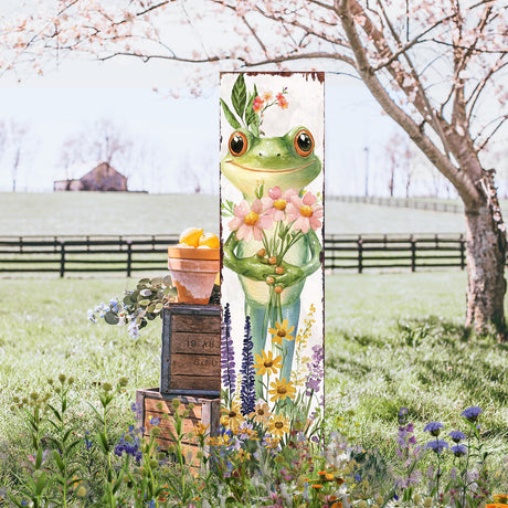 Summer Frog Porch Sign | Wildflower Garden Design | Pet-Friendly Decor | Multi Sizes for Front Porch Decor