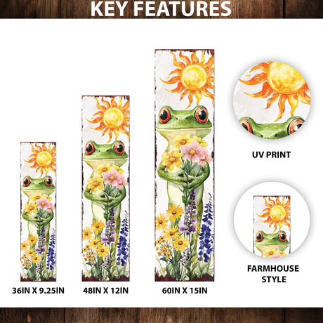 Summer Frog Porch Sign | Wildflower Garden Design | Pet-Friendly Decor | Multi Sizes for Front Porch Decor