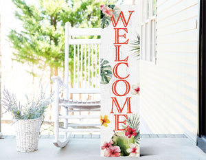 36in tropical welcome porch sign for front door, wooden 36-inch entryway decor, exotic-themed home accent, outdoor island vibes display