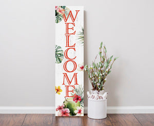 36in tropical welcome porch sign for front door, wooden 36-inch entryway decor, exotic-themed home accent, outdoor island vibes display
