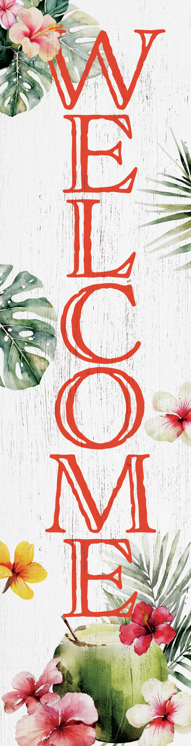 36in tropical welcome porch sign for front door, wooden 36-inch entryway decor, exotic-themed home accent, outdoor island vibes display