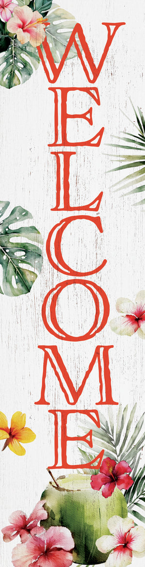 36in tropical welcome porch sign for front door, wooden 36-inch entryway decor, exotic-themed home accent, outdoor island vibes display