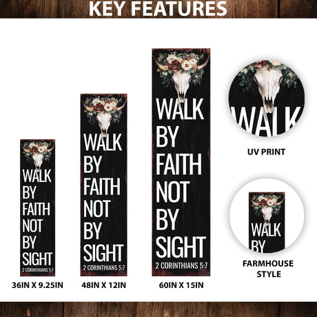 Summer Western Porch Sign | Walk by Faith Not by Sight 2 Corinthians 5:7 | Multi Sizes | Rustic Garden Decor for Porch, Entryway, or Yard