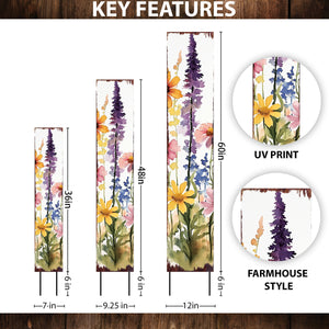Summer Wildflowers Wooden Garden Stake Sign – Outdoor Floral Yard Décor | UV Print | Farmhouse Style | Multiple Sizes