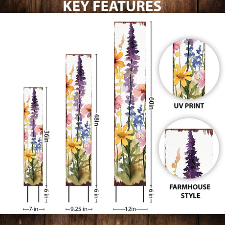 Summer Wildflowers Wooden Garden Stake Sign – Outdoor Floral Yard Décor | UV Print | Farmhouse Style | Multiple Sizes