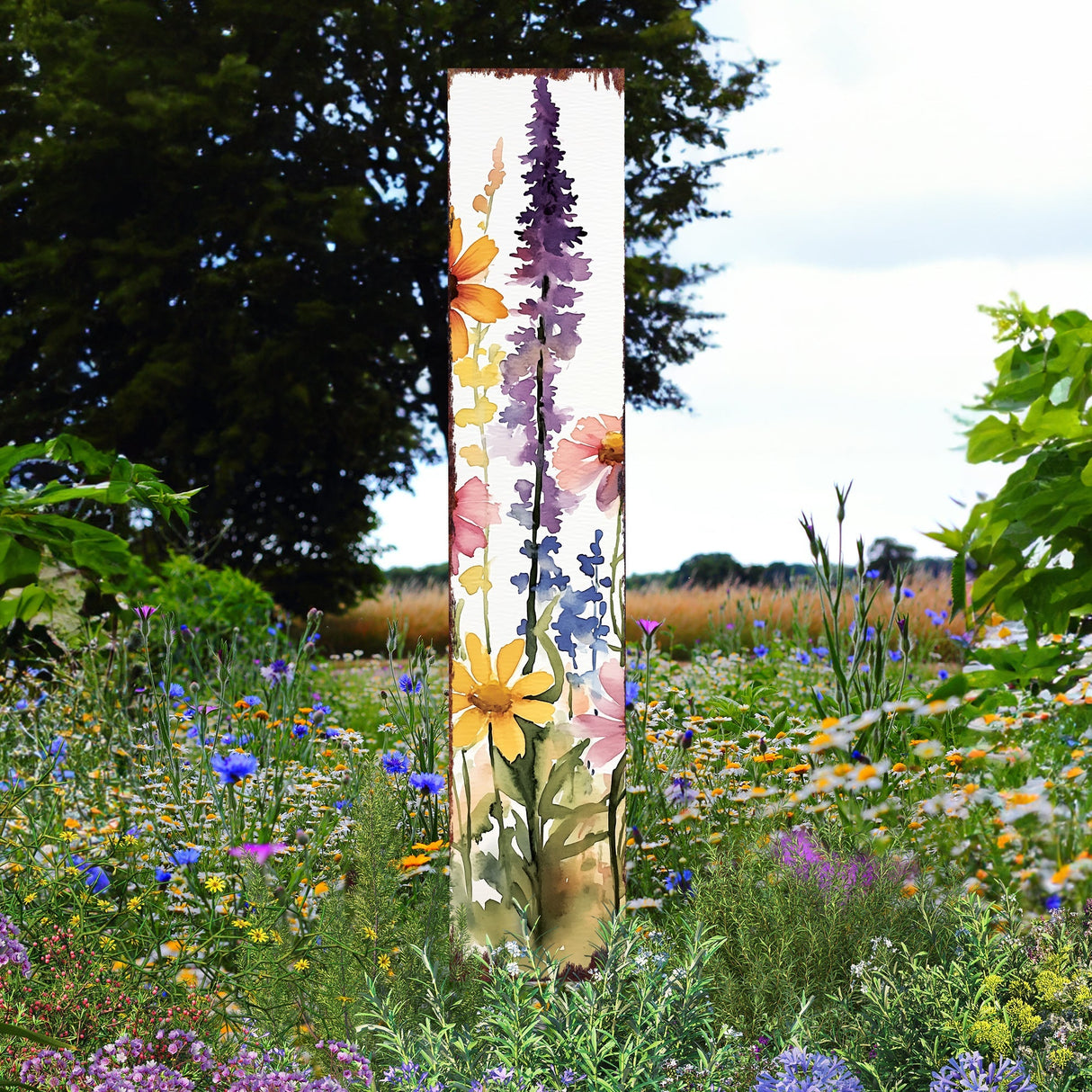 Summer Wildflowers Wooden Garden Stake Sign – Outdoor Floral Yard Décor | UV Print | Farmhouse Style | Multiple Sizes