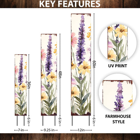 Summer Wildflowers Wooden Garden Stake Sign – Outdoor Floral Yard Décor | UV Print | Farmhouse Style | Multiple Sizes