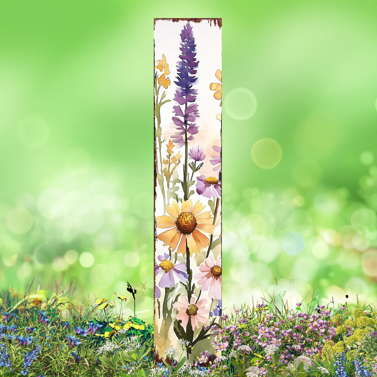 Summer Wildflowers Wooden Garden Stake Sign – Outdoor Floral Yard Décor | UV Print | Farmhouse Style | Multiple Sizes