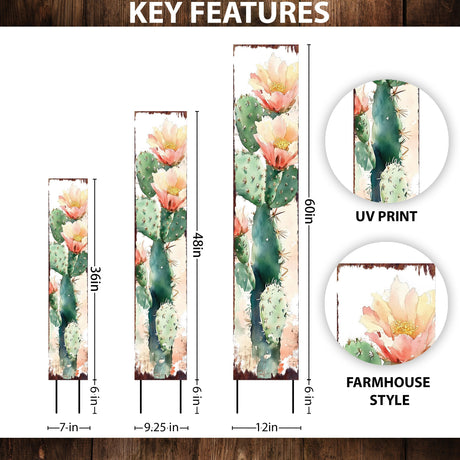 Summer Cactus Wooden Garden Stake Sign | Watercolor Outdoor Yard Décor | Farmhouse Style UV Printed | Multiple Sizes