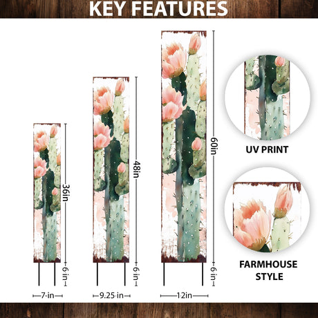 Summer Cactus Garden Stake | Watercolor Wooden Outdoor Yard Décor | Farmhouse Style UV Printed | Multiple Sizes
