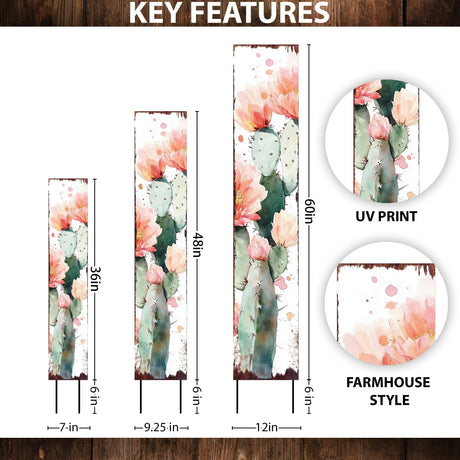 Summer Cactus Garden Stake | Watercolor Wooden Outdoor Yard Décor | Farmhouse Style UV Printed | Multiple Sizes