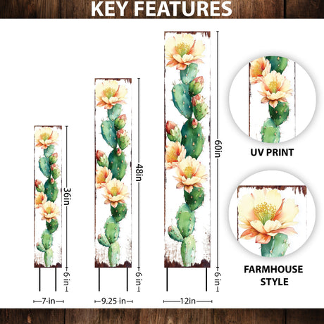 Summer Cactus Garden Stake | Watercolor Wooden Outdoor Garden Yard Décor | Farmhouse Style UV Printed | Multiple Sizes