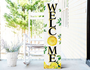 36in fresh lemon summer welcome porch sign for front door, rustic wooden decor, outdoor wall art, vibrant farmhouse patio display
