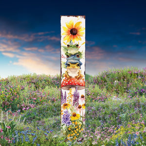 Summer Frog Garden Stake – Funny Watercolor Wooden Yard Sign with Sunflowers & Mushrooms | UV Print | Outdoor Decor | Multi Sizes