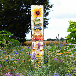Summer Frog Garden Stake – Funny Watercolor Wooden Yard Sign with Sunflowers & Mushrooms | UV Print | Outdoor Decor | Multi Sizes