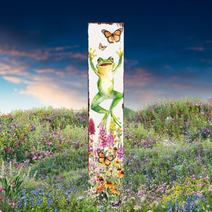 Summer Frog Garden Stake – Funny Watercolor Yard Sign with Butterflies & Flowers | Outdoor Decor | UV Print | Multi Sizes