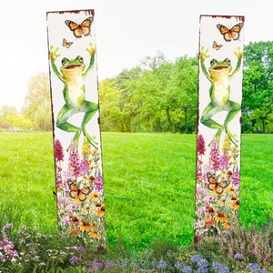 Summer Frog Garden Stake – Funny Watercolor Yard Sign with Butterflies & Flowers | Outdoor Decor | UV Print | Multi Sizes