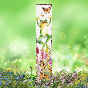 Summer Frog Garden Stake – Funny Watercolor Yard Sign with Butterflies & Flowers | Outdoor Decor | UV Print | Multi Sizes