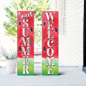 Sweet Summer Watermelon Welcome Porch Sign | Outdoor Front Door Decor | UV Print | Farmhouse Style | Multi Sizes and Patterns