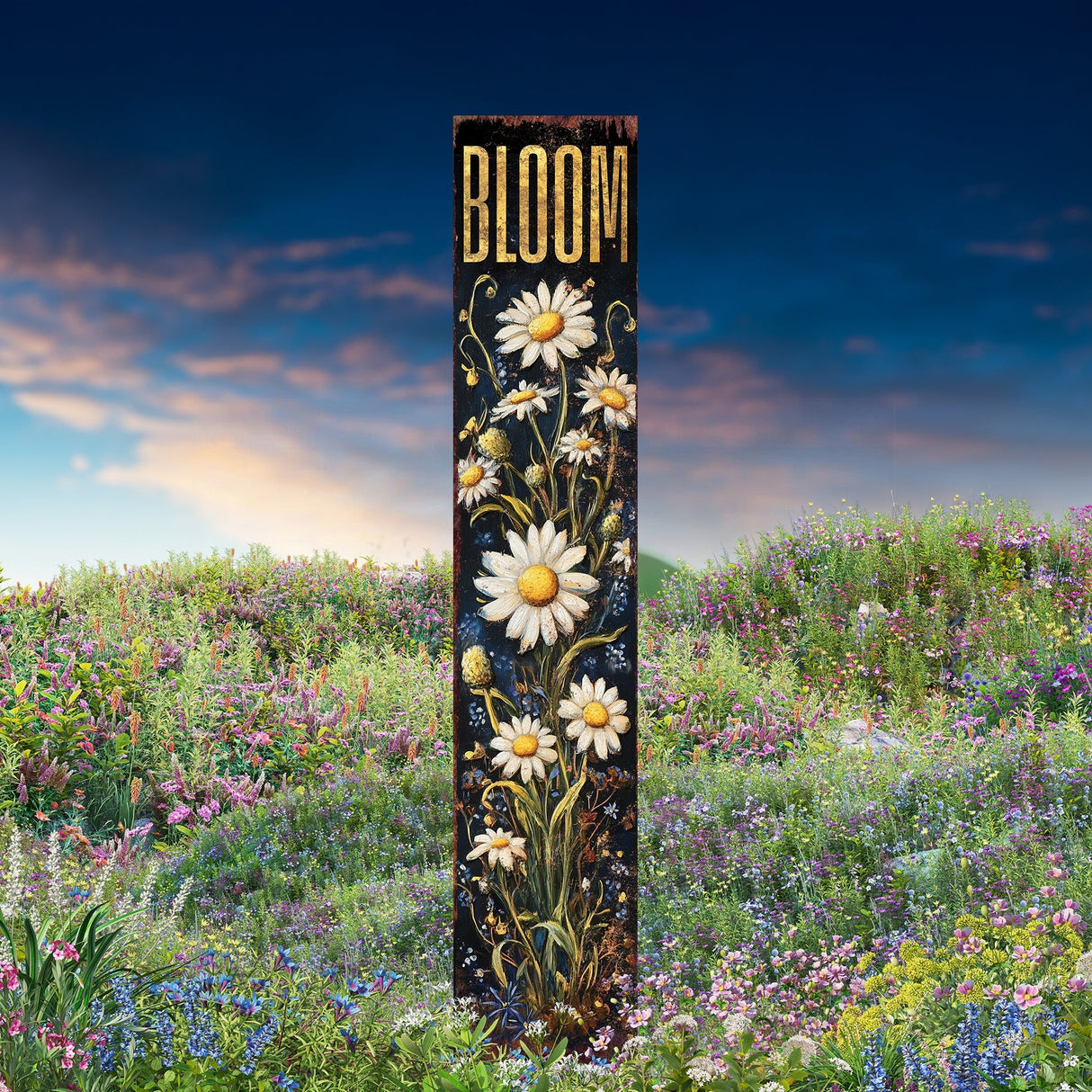 Summer Wildflower Bloom Garden Stake – Floral Yard Sign for Outdoor Rustic Decor | UV Printed | Multi Sizes