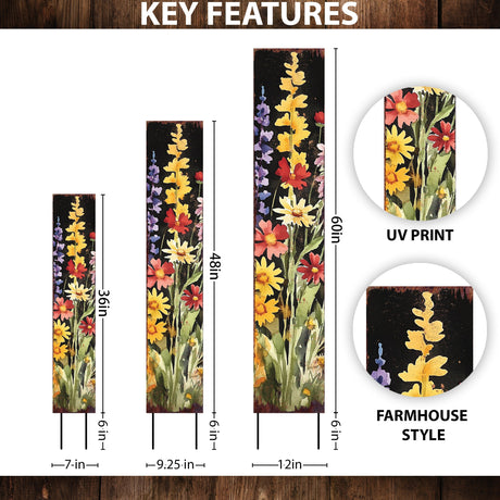 Summer Wildflower Garden Stake – Vibrant Floral Yard Sign for Outdoor Rustic Decor | UV Printed | Multiple Sizes