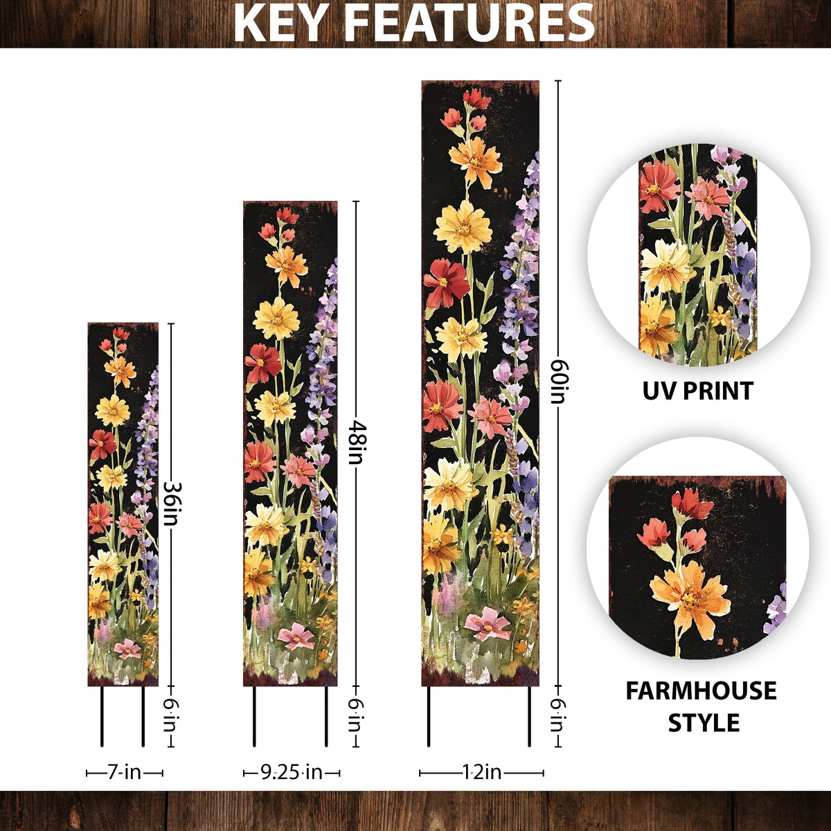 Summer Wildflower Garden Stake – Vibrant Floral Yard Sign for Outdoor Rustic Decor | UV Printed | Multiple Sizes