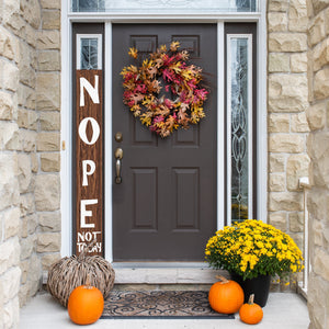 72-Inch Wooden "Nope, Not Today" Porch Sign for Front Door, Brown Standing Porch Sign with Foldable Design