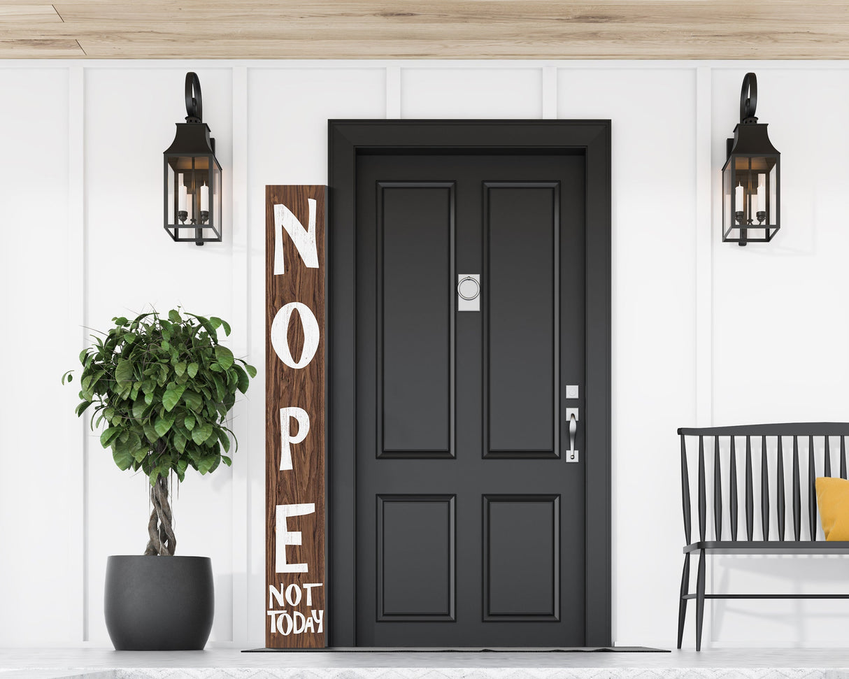 72-Inch Wooden "Nope, Not Today" Porch Sign for Front Door, Brown Standing Porch Sign with Foldable Design