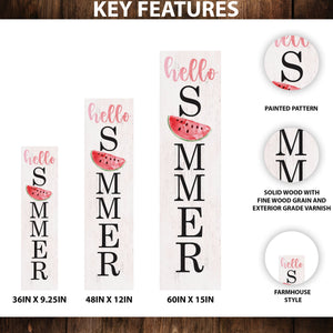 Hello Summer Wooden Porch Sign with Watermelon Pattern | Seasonal Welcome Sign | Front Porch Home Decor | 3 Sizes