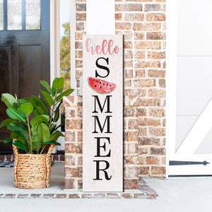 Hello Summer Wooden Porch Sign with Watermelon Pattern | Seasonal Welcome Sign | Front Porch Home Decor | 3 Sizes