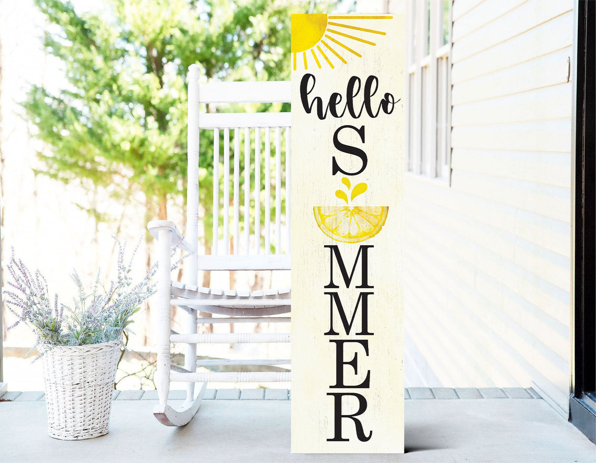36in hello summer wooden porch sign with lemon pattern, perfect for front porch home decor, seasonal welcome sign