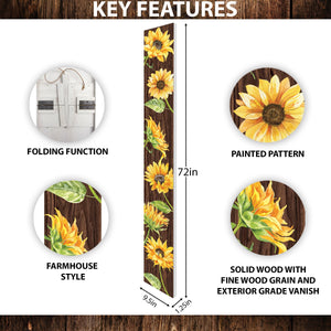 72in Sunflower Porch Sign, Charming Brown Welcome Decor for Front Door, Rustic Vertical Garden Wall Art, Seasonal Home Decoration