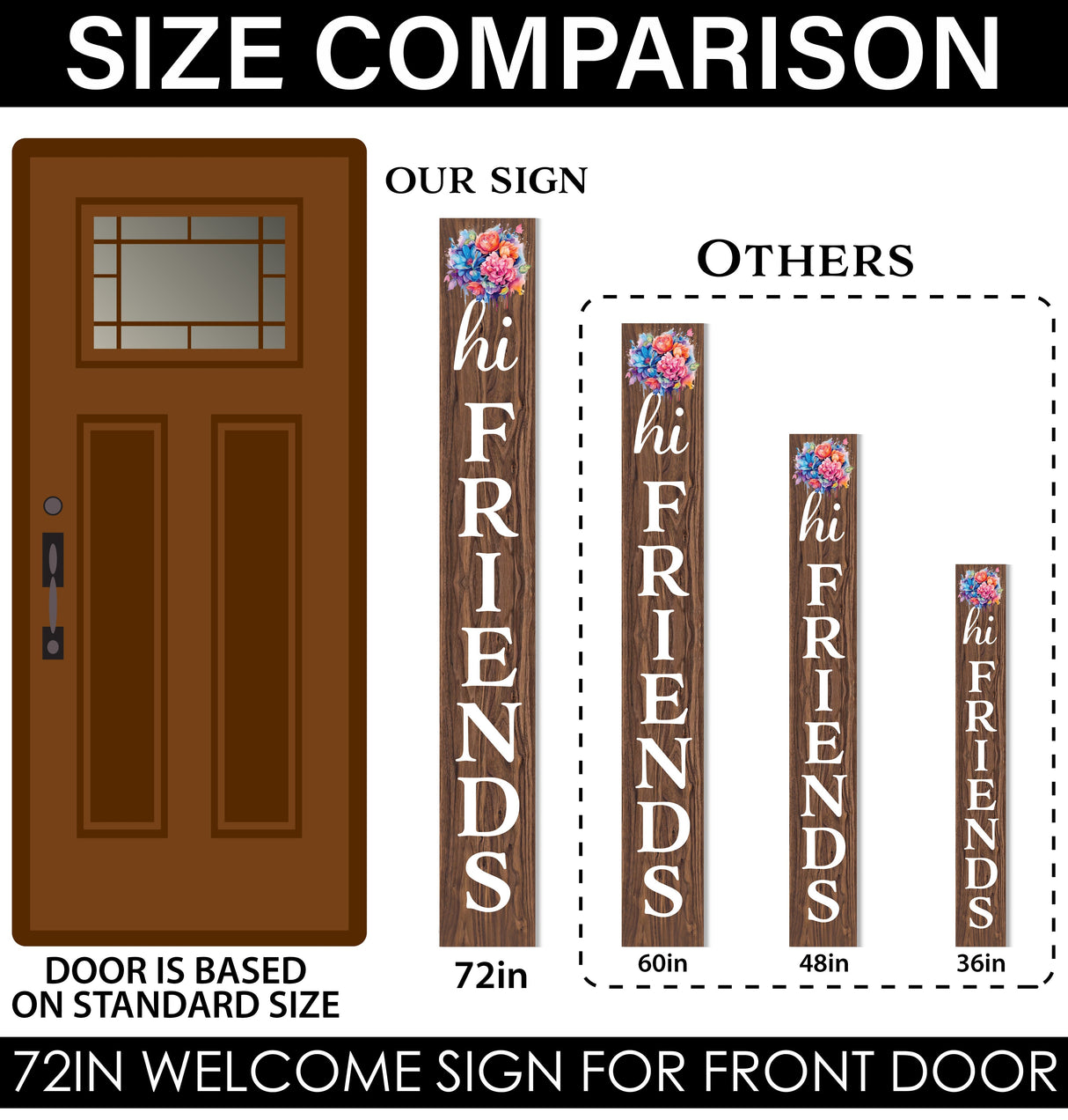 Welcome Your Guests with a Warm Touch: 72in Foldable "Hi Friends" Brown Porch Sign, Perfect Outdoor Decor for All Seasons