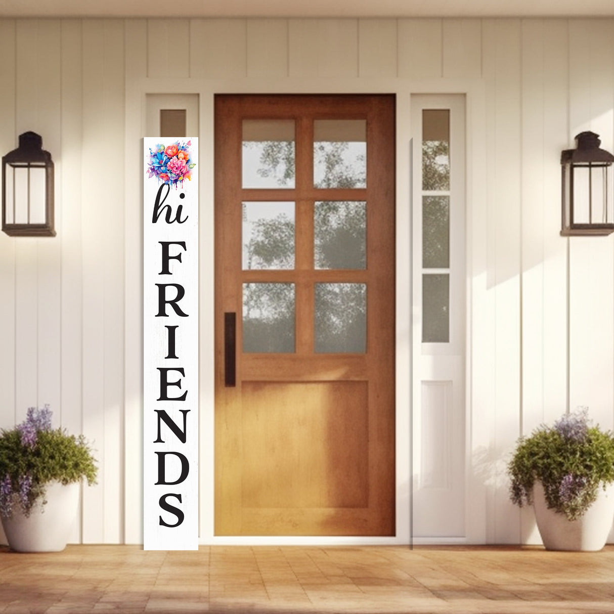 Welcome Your Guests with a Warm Touch: 72in Foldable "Hi Friends" White Porch Sign, Perfect Outdoor Decor for All Seasons