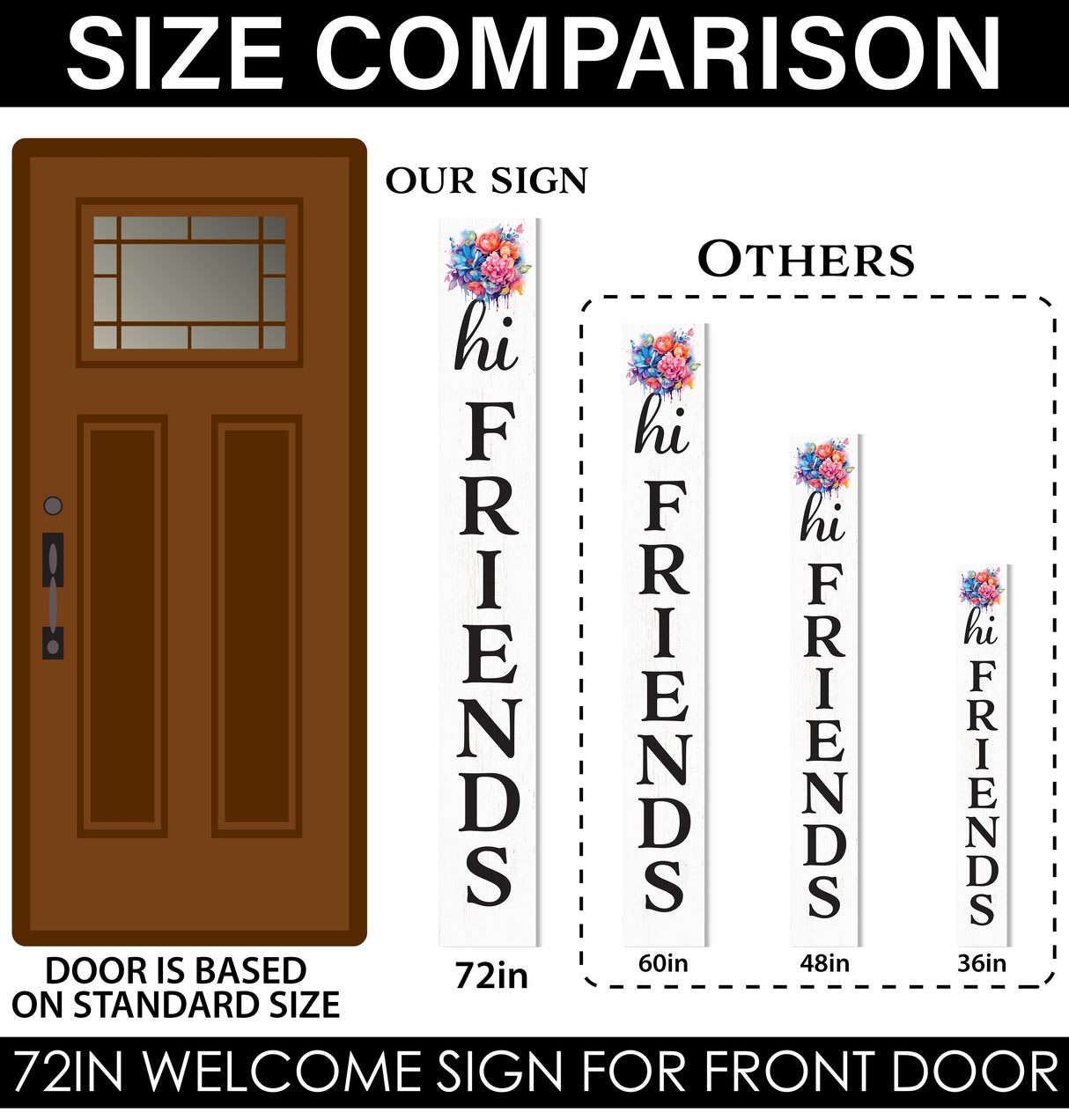 Welcome Your Guests with a Warm Touch: 72in Foldable "Hi Friends" White Porch Sign, Perfect Outdoor Decor for All Seasons