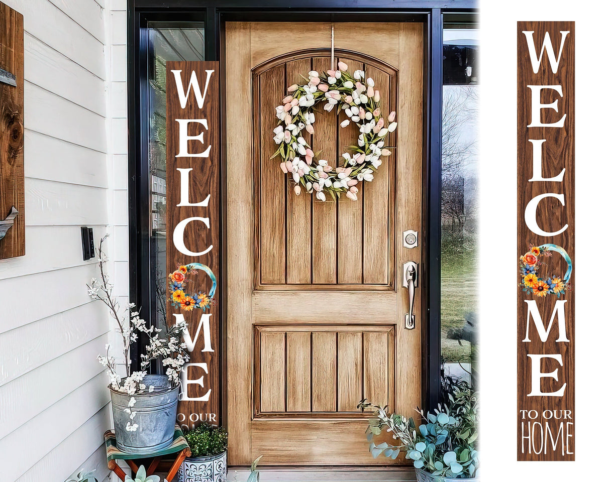 72in welcome to our home with watercolor color wreath foldable wooden welcome sign for front door porch decor