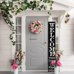 72in 'This Home is Protected by God and Guns' | Foldable Wooden Front Door & Porch Sign | Bold Home Security Statement | Black