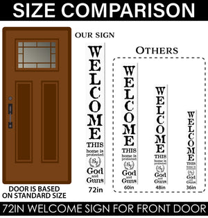 72in 'This Home is Protected by God and Guns' | Foldable Wooden Front Door & Porch Sign | Bold Home Security Statement | White