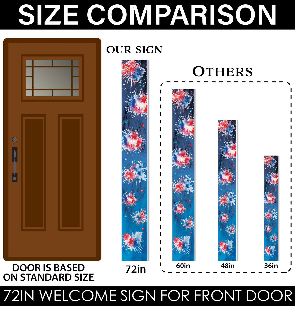 72in Firework Pattern Porch Sign - Patriotic Wooden Porch Decor | 4th of July Decor for Front Door | Independence Day Outdoor Decor
