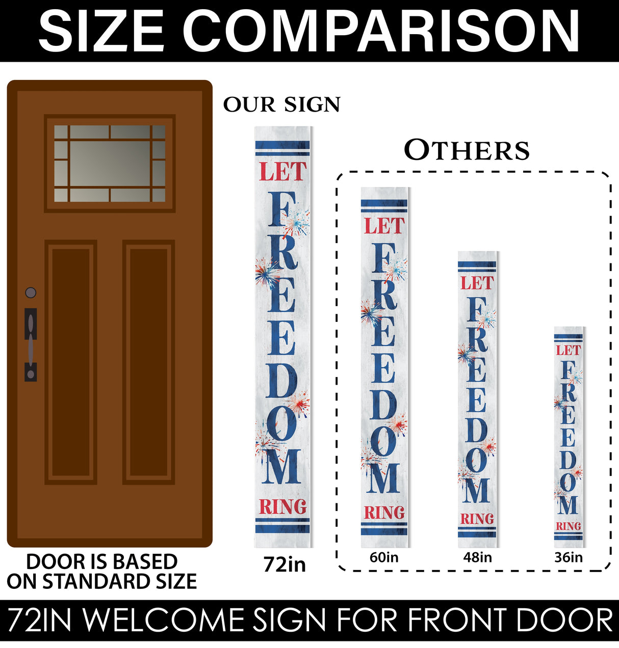 72in Let Freedom Ring Porch Sign | Patriotic Wooden Porch Decor | 4th of July Decor for Front Door | Independence Day Outdoor Decor