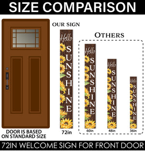 72In Sunflower Hello Sunshine Porch Sign, Charming Brown Welcome Decor For Front Door, Rustic Vertical Garden Art, Seasonal Home Decoration