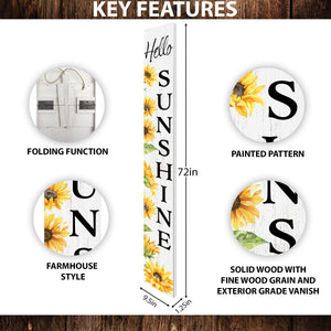72In Sunflower Hello Sunshine Porch Sign, Charming White Welcome Decor For Front Door, Rustic Vertical Garden Art, Seasonal Home Decoration