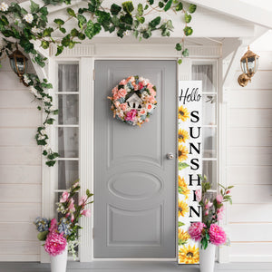 72In Sunflower Hello Sunshine Porch Sign, Charming White Welcome Decor For Front Door, Rustic Vertical Garden Art, Seasonal Home Decoration