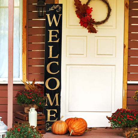 72-Inch Tall Outdoor Welcome Sign -  in Black, White, and Brown