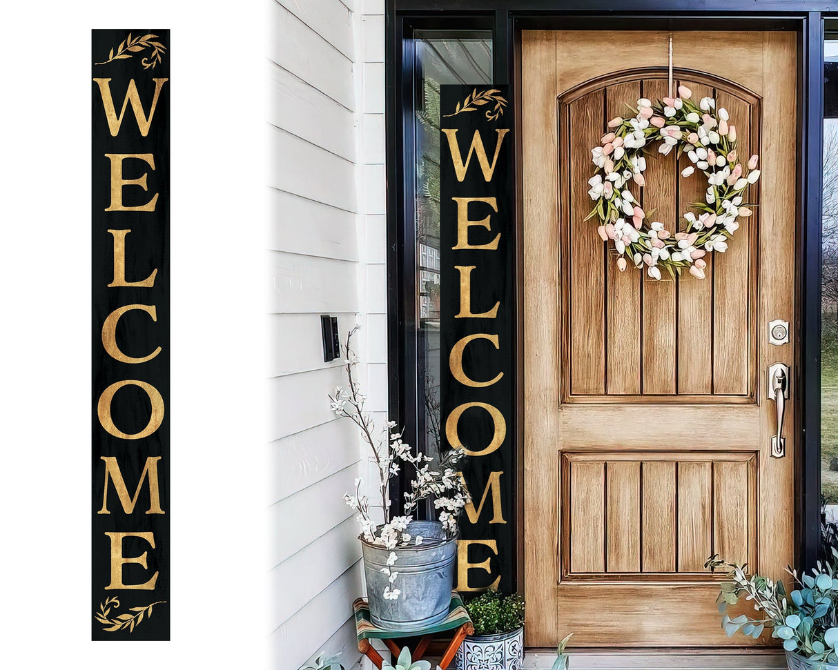 72-Inch Tall Outdoor Welcome Sign -  in Black, White, and Brown