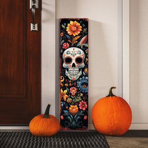 36in Dia De Los Muertos Sugar Skull Porch Sign - Front Porch Day of the Dead Sign, Rustic Modern Farmhouse Entryway Decor