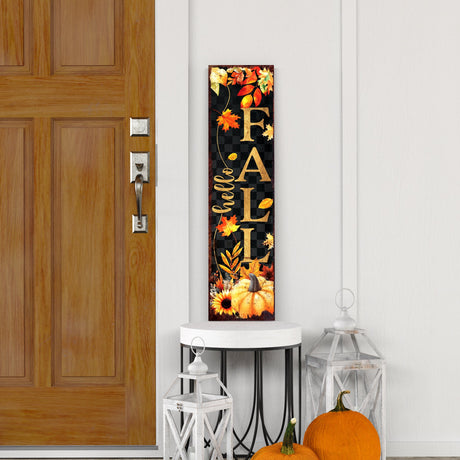 Hello Fall Porch Sign - Front Porch Fall Welcome Sign with Vintage Autumn Decoration, Rustic Modern Farmhouse Entryway Porch Fall Decor