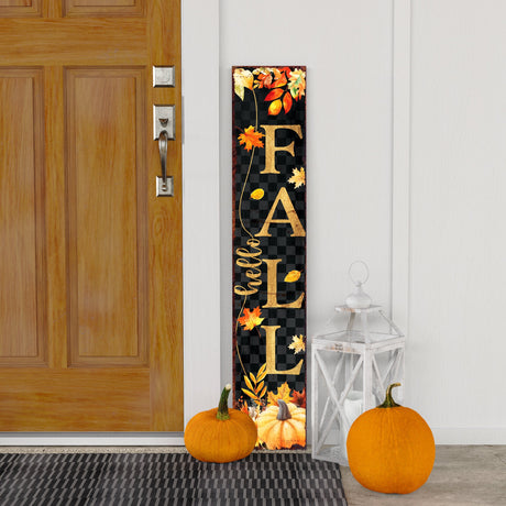 Hello Fall Porch Sign - Front Porch Fall Welcome Sign with Vintage Autumn Decoration, Rustic Modern Farmhouse Entryway Porch Fall Decor