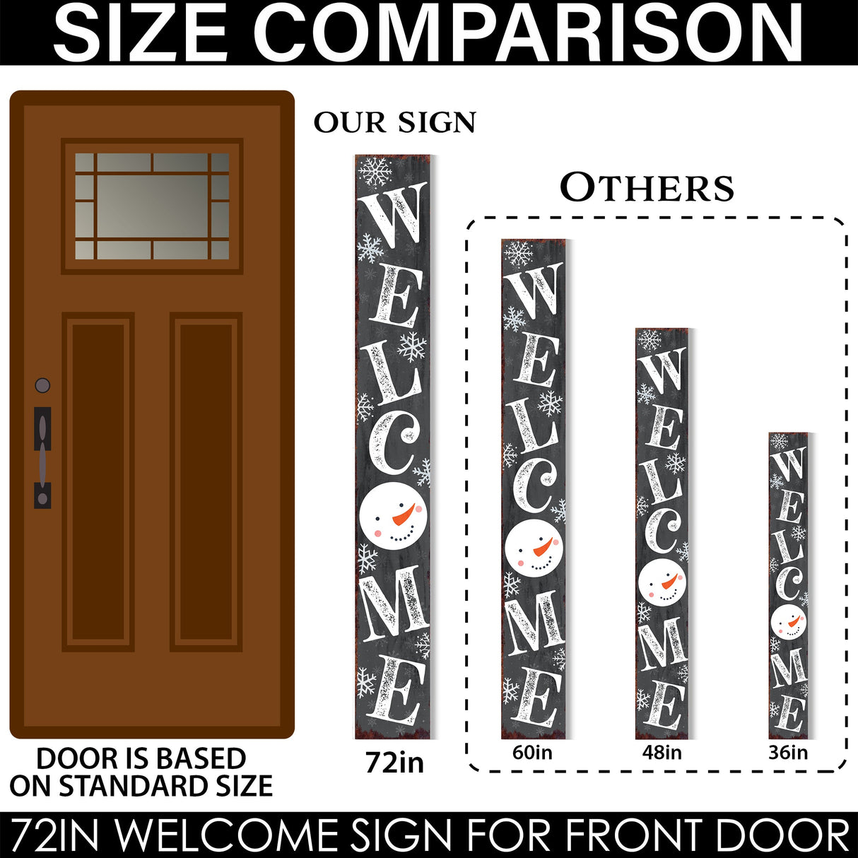 72in Snowman Welcome Sign for Front Door - Gray Vertical Wooden Christmas Porch Decor, Modern Farmhouse Welcome Sign for Front Porch