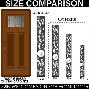 72in Snowman Welcome Sign for Front Door - Gray Vertical Wooden Christmas Porch Decor, Modern Farmhouse Welcome Sign for Front Porch